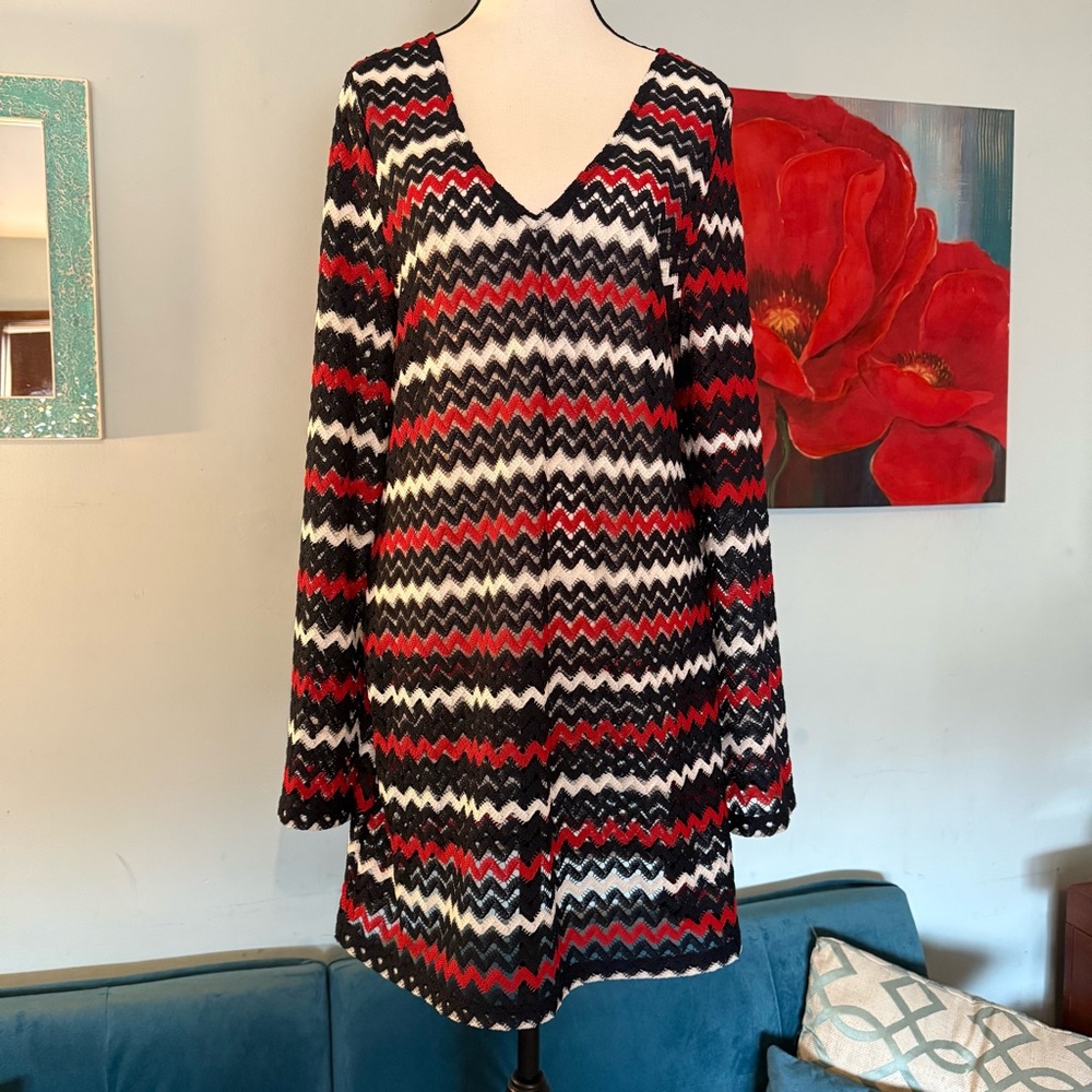 NWT Nautica Swimwear Chevron Cover Up Dress Crochet Size L Large Navy Red Whie